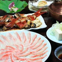 文化財の宿 新井旅館 <ちょっと贅沢な夕膳>稀少トロ金目鯛~伊豆産金目の肉厚しゃぶしゃぶ&ふわふわ煮付懐石