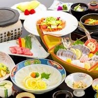 別府最大級の露天風呂の宿 おにやまホテル <大分ブランド会席> 関あじ姿造りと黒毛和牛しゃぶしゃぶや河豚薄引き