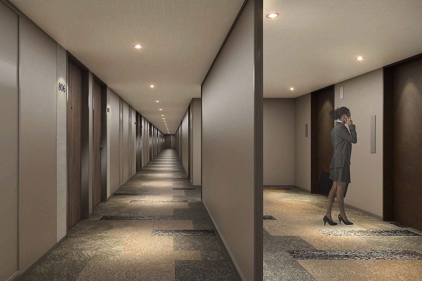 โถงลิฟต์ชั้นห้องพัก