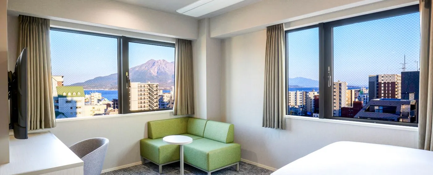 Phòng Twin Deluxe nhìn ra Sakurajima