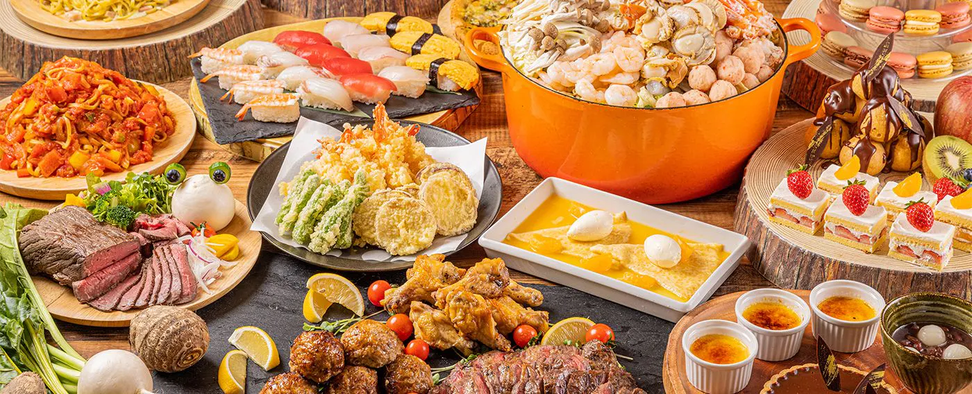 朝夕ともメニュー豊富なバイキングで食べ&飲み放題!