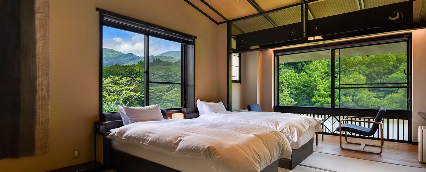 ห้องพักแบบญี่ปุ่นเตียงคู่ (ห้องมุม/พร้อมห้องน้ำ)