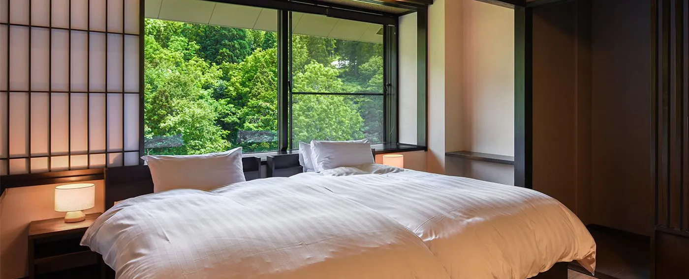 ห้องพักสไตล์ญี่ปุ่นและตะวันตกแบบเตียงคู่ "มันซากุ" (พร้อมห้องน้ำ)