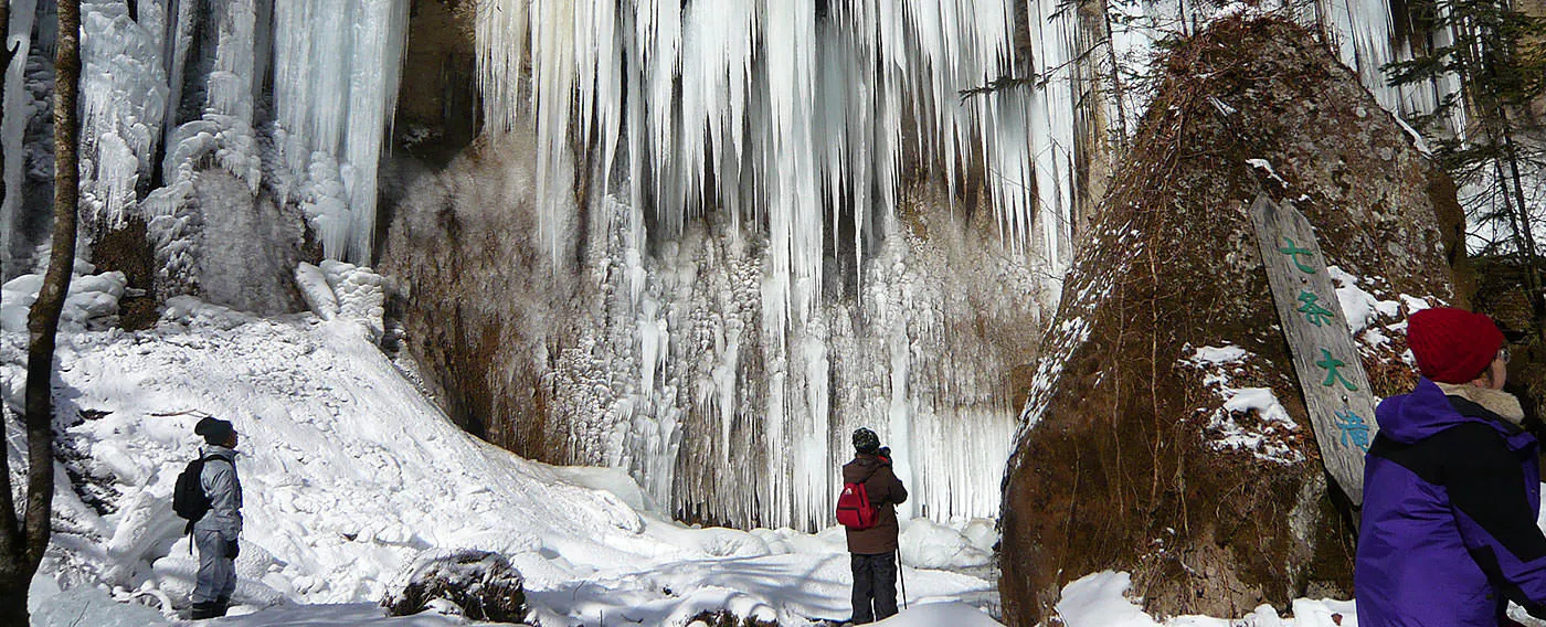 落差15mの七条大滝の氷瀑