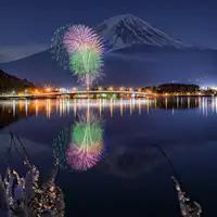 ดอกไม้ไฟฤดูหนาวที่ทะเลสาบคาวากุจิ