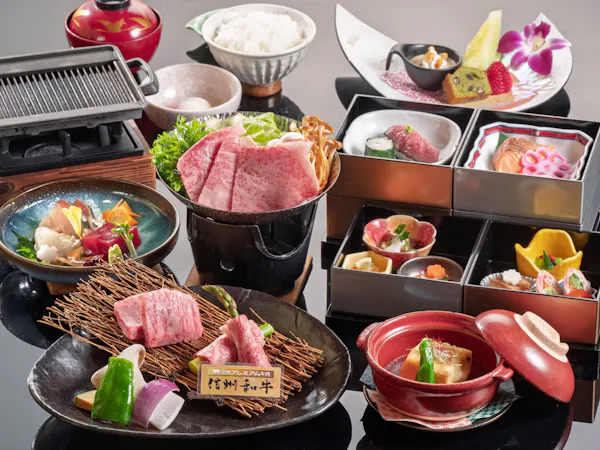 【信州プレミアム牛】鉄板焼90g×すき鍋60g!とろける旨味を堪能する「Wメイン」の信州牛会席