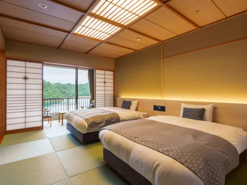 潮聞亭|ห้องพักแบบญี่ปุ่นเตียงคู่/วิวทะเล