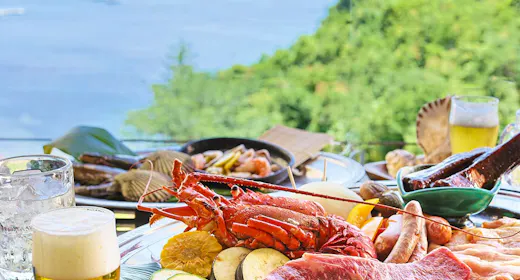 【BBQ・スタンダード】<伊勢海老付>まるごと一匹豪快に!盛り上がること間違いなし!的矢湾絶景BBQ