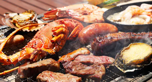 【BBQ・プレミアム】豪華三大伊勢食材<松阪牛・伊勢海老・鮑付>贅の極み!思わず心躍る!至福の食体験