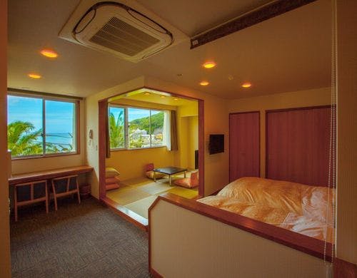 ツインベット和室６畳と半露天風呂付