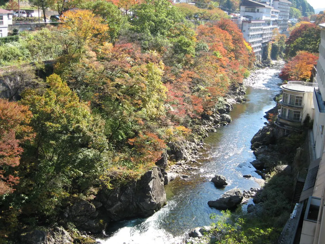 利根川に臨む客室・秋