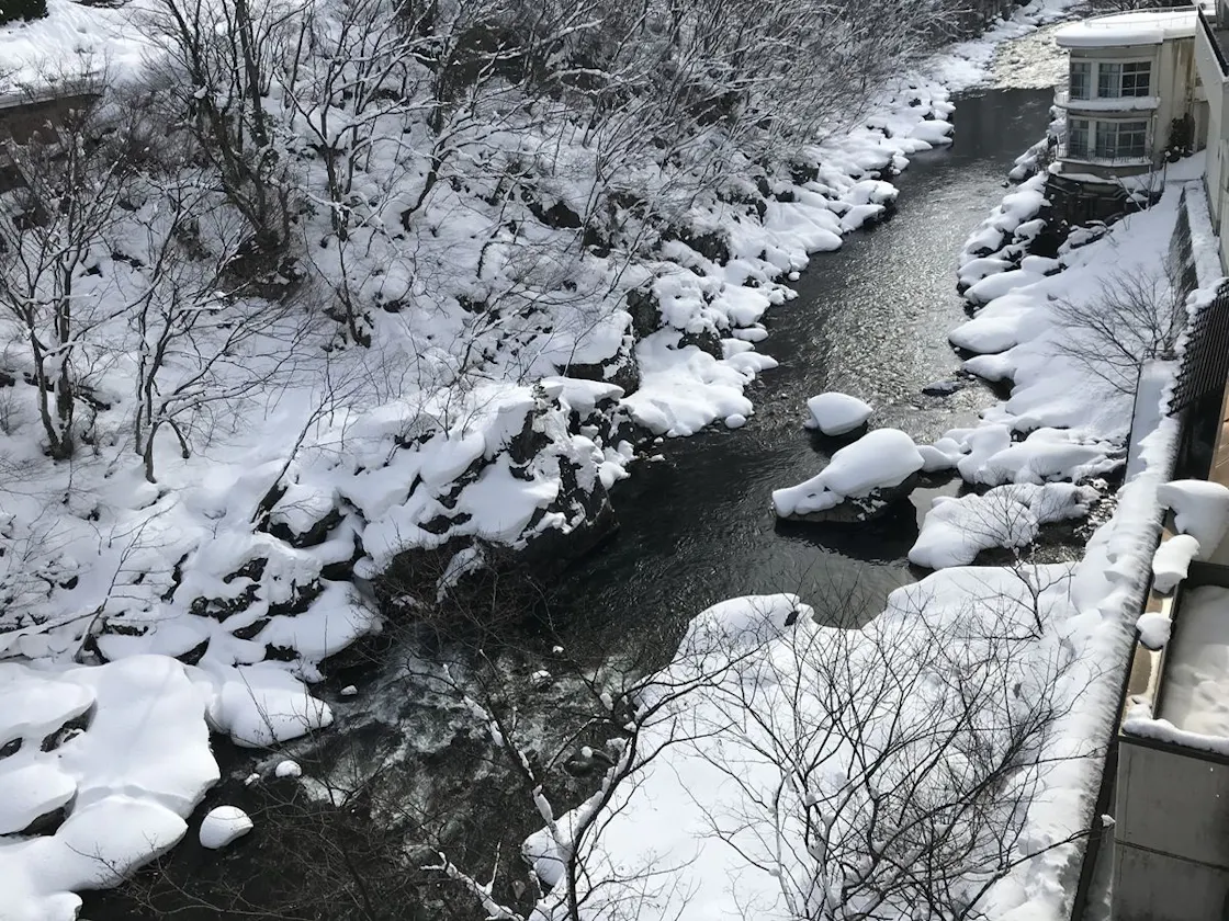 利根川に臨む客室からの冬景色