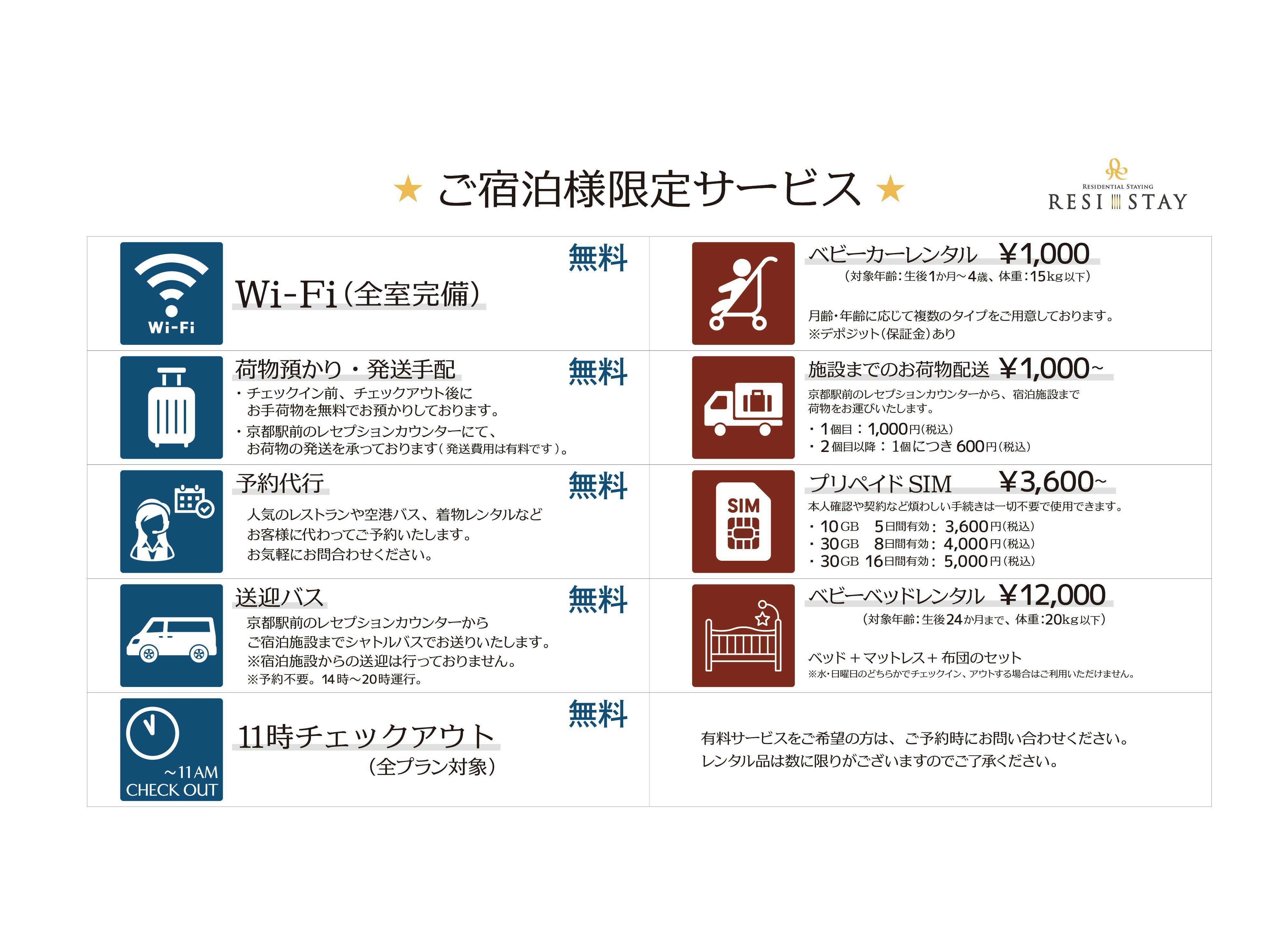 宿泊者様サービス一覧