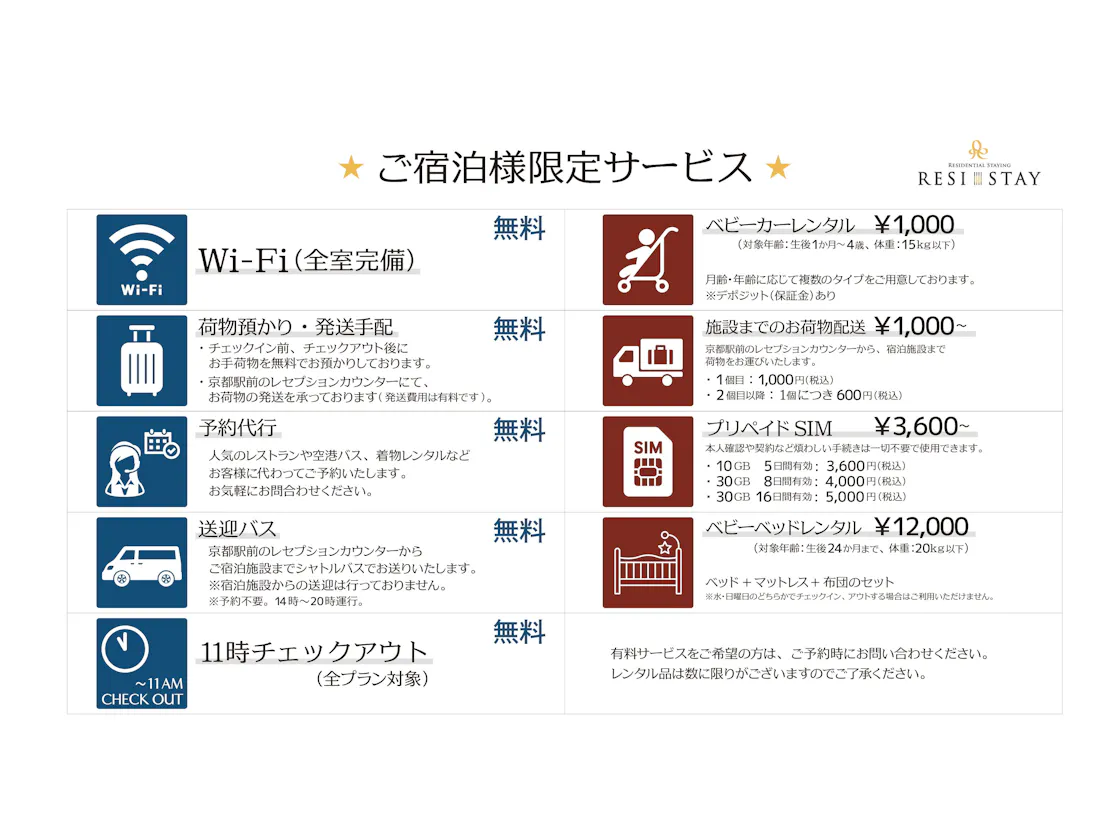 宿泊者様サービス一覧