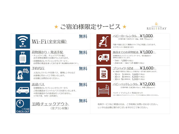 宿泊者様サービス一覧