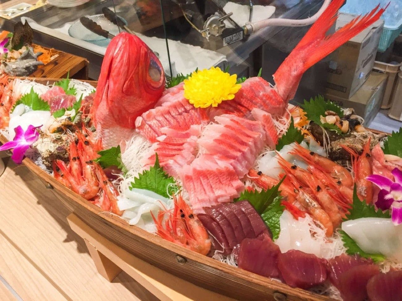 Luxurious boat platter featuring seasonal local fish such as golden eye snapper.