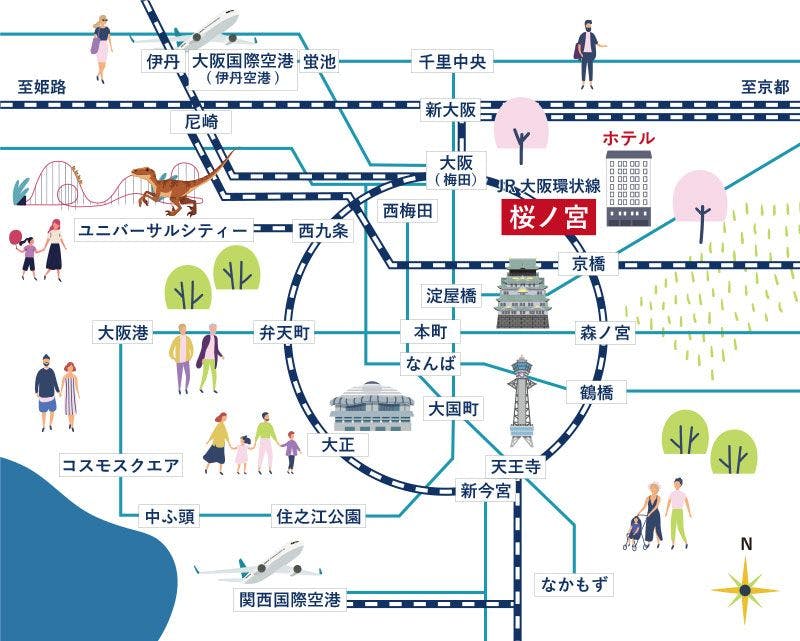[สถานี JR Sakuranomiya ทางออกทิศตะวันตก เดิน 2 นาที] แผนที่