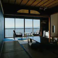 Kamar bergaya Jepang denim "Hanada" dengan pemandangan Laut Seto.