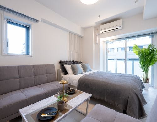 開放感ある大きな窓と、癒しのグリーン