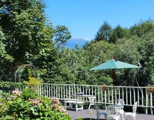 ガーデンテラスから見た夏の乗鞍岳