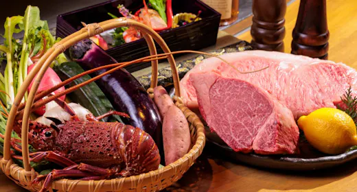 【宿泊者限定ディナー】鉄板懐石りんどう~ブランド牛「和王」を堪能~(2食付)