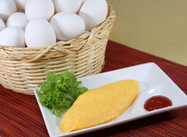 Breakfast: Freshly cooked fluffy omelette.