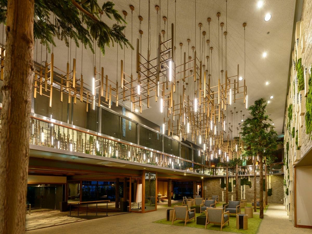 An open atrium lobby lounge