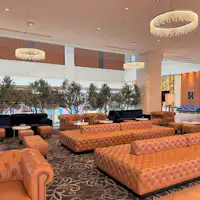 A relaxing lounge area in front of the reception desk.