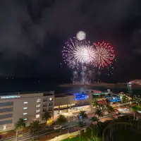 Fireworks are launched every Saturday.