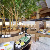 朝食ブッフェ台