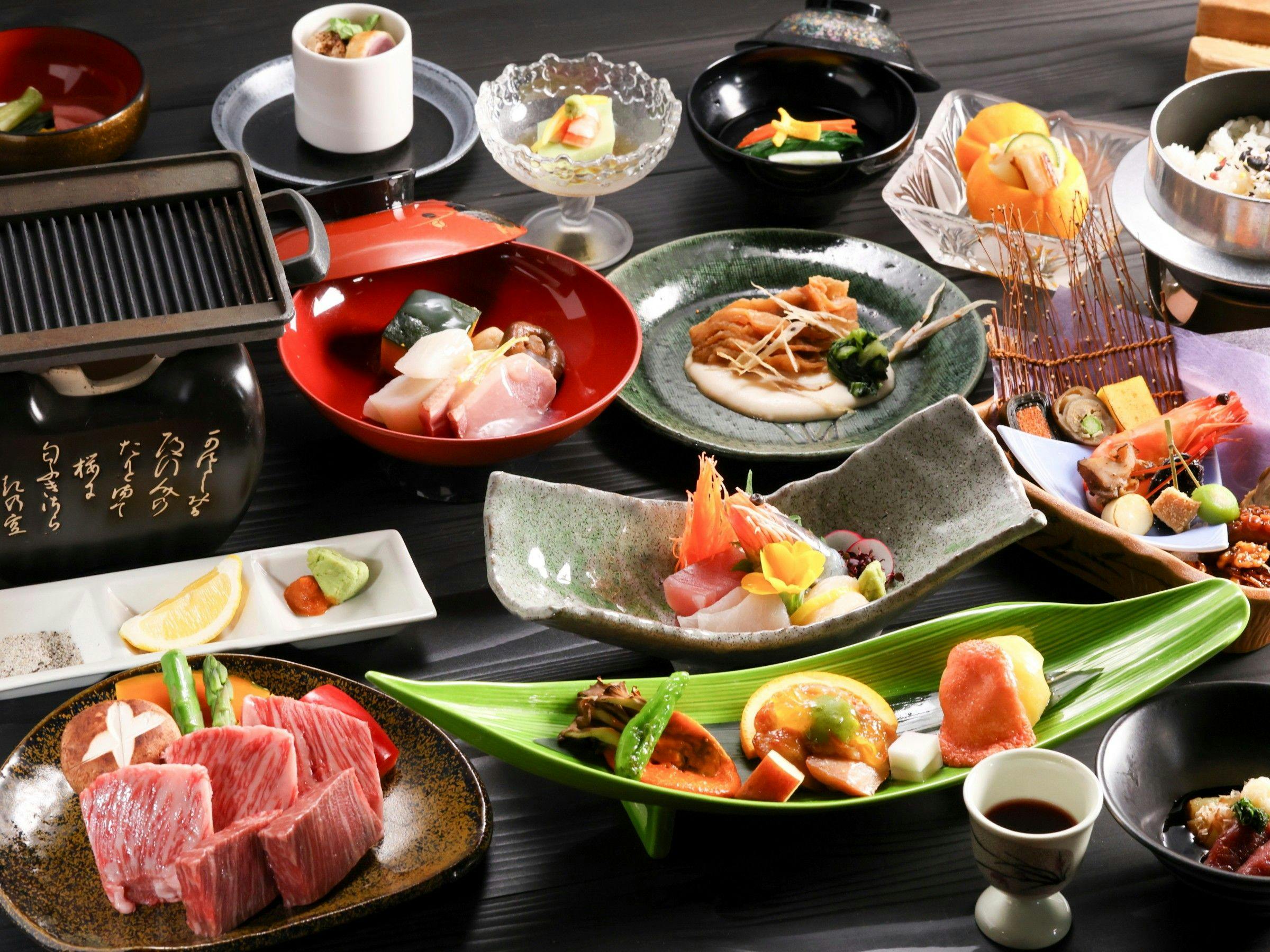 【夕・お部屋食または個室確約】＜彩の料理＞霜降り和牛の鉄板焼き
