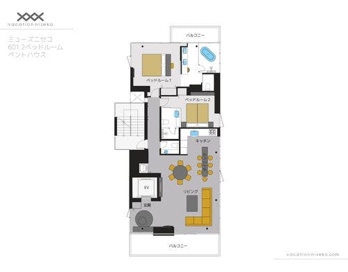 601　2ベッドルーム　ペントハウス