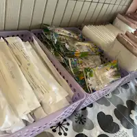 Amenities are provided in front of the front desk.