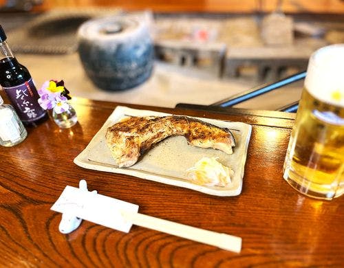 ブリカマの塩焼きと生ビール