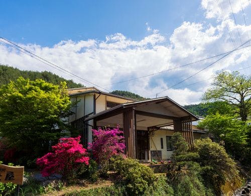玄関　つつじが咲き誇る