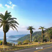 ชายฝั่งที่มีอาโอชิมะและศาลเจ้าอุโดะ