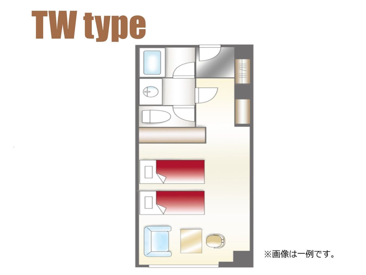 ตัวอย่างผังห้องพักแบบเตียงคู่