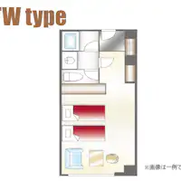 ตัวอย่างผังห้องพักแบบเตียงคู่