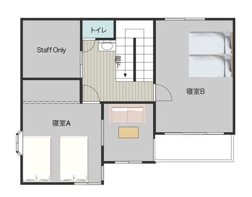寝室A、寝室B、トイレ、洗面台