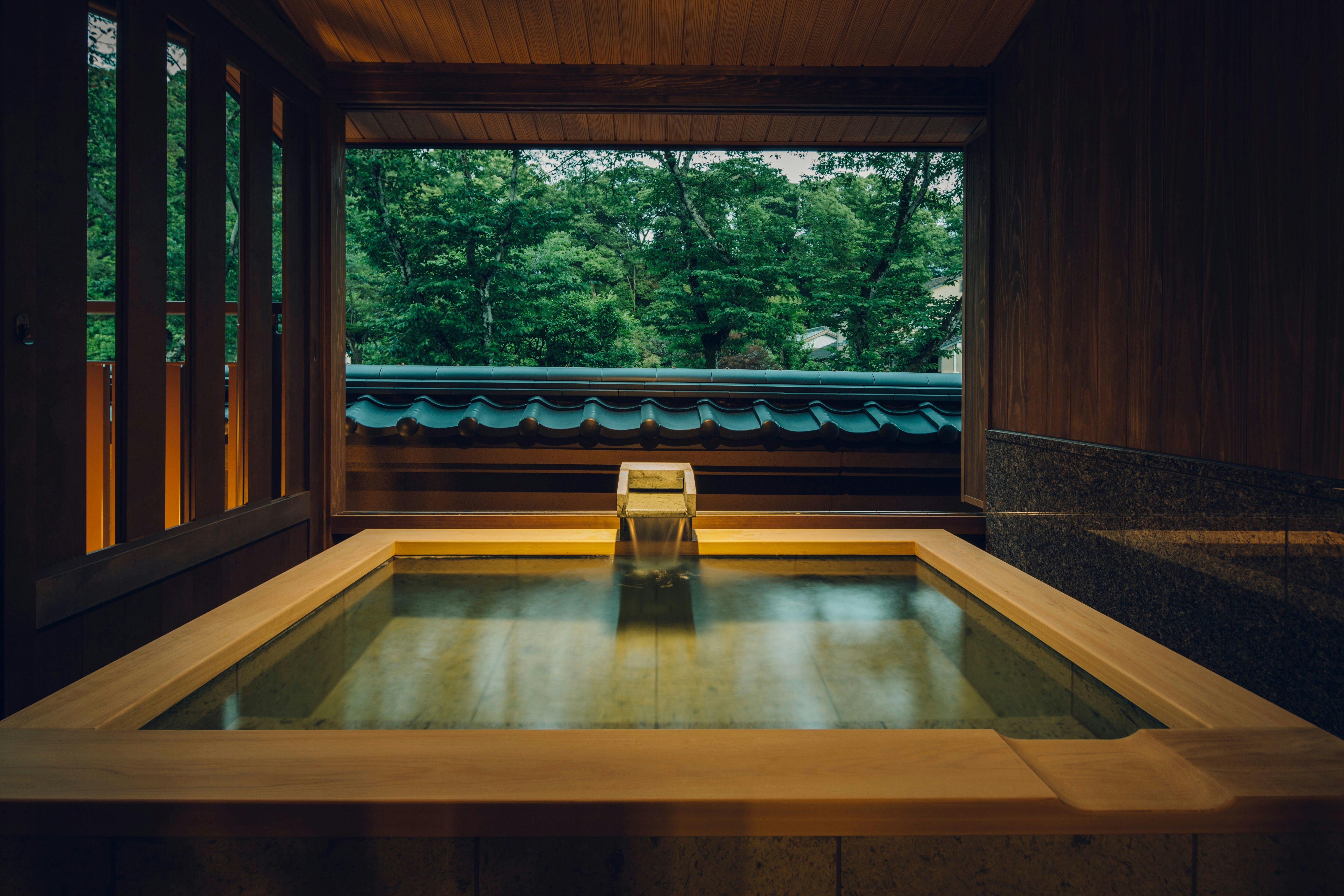 Bilik sisi istana dengan separa kolam mandi terbuka - Contoh