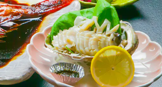 【弓ヶ浜美食「あわび」プラン】あわび、特選和牛ステーキ、金目鯛の姿煮、地魚の舟盛り付き!