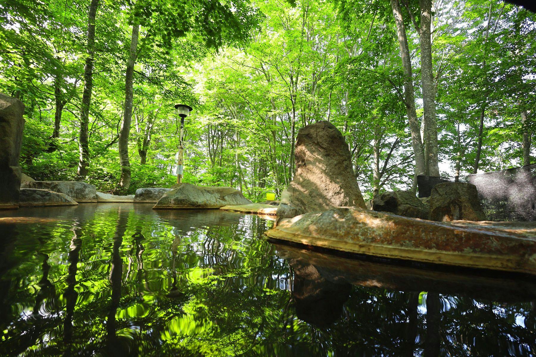 ออนเซ็นกลางแจ้งท่ามกลางธรรมชาติสีเขียวสด