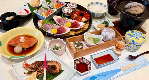 <1泊限定!イチ押しプラン> 酒蒸し鮑の臥龍梅焼・金目鯛煮付・伊勢海老鬼殻焼付き! 磯会席