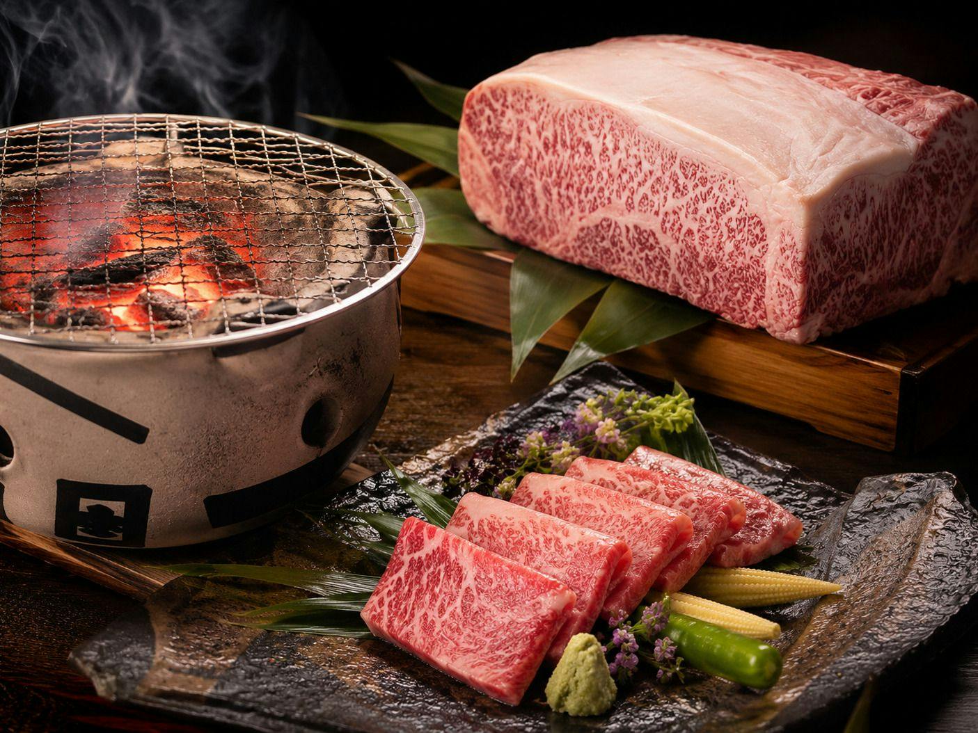 【1日3組限定】炭火で味わう和牛ステーキと厳選旬魚の姿造り「創る会席」飲み放題付　＜松プラン＞