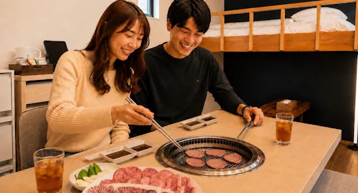【別館限定】~夕・朝食付き~オーナー厳選 焼肉コース付きプラン~国産ヒノキバレルサウナ付き~