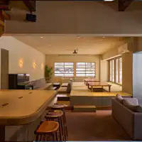 Lounge space with tatami mats for relaxation