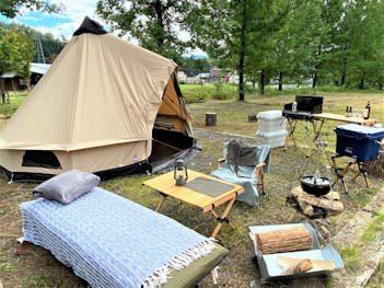 【テント持込み/キャンプ＆スパ】天然温泉・サウナやカフェが併設で初めての方も安心〇お手軽キャンプ