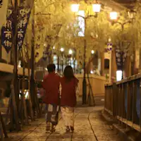 日式旅馆前是充满风情的柳树行道♪