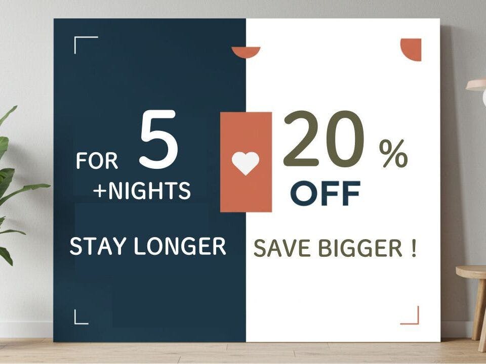 ยิ่งพักนานยิ่งคุ้ม! รับส่วนลด 20% เมื่อเข้าพักตั้งแต่ 3 คืนติดต่อกัน