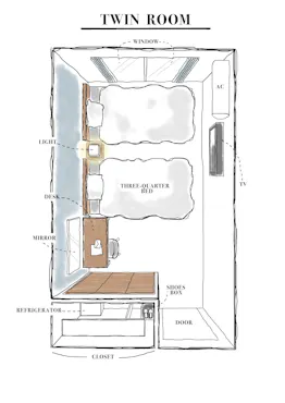 แผนผังห้องพักแบบเตียงคู่